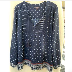 Navy and white pattern peasant blouse